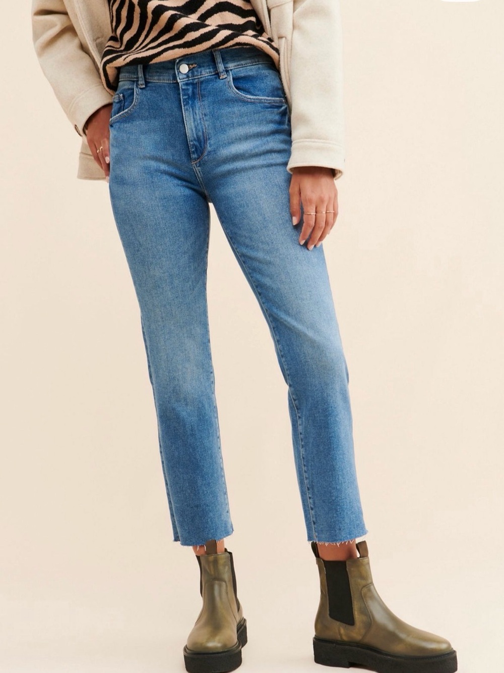 DL1961 Patti High-Rise Straight Vintage Ankle Jeans in Glacier Raw